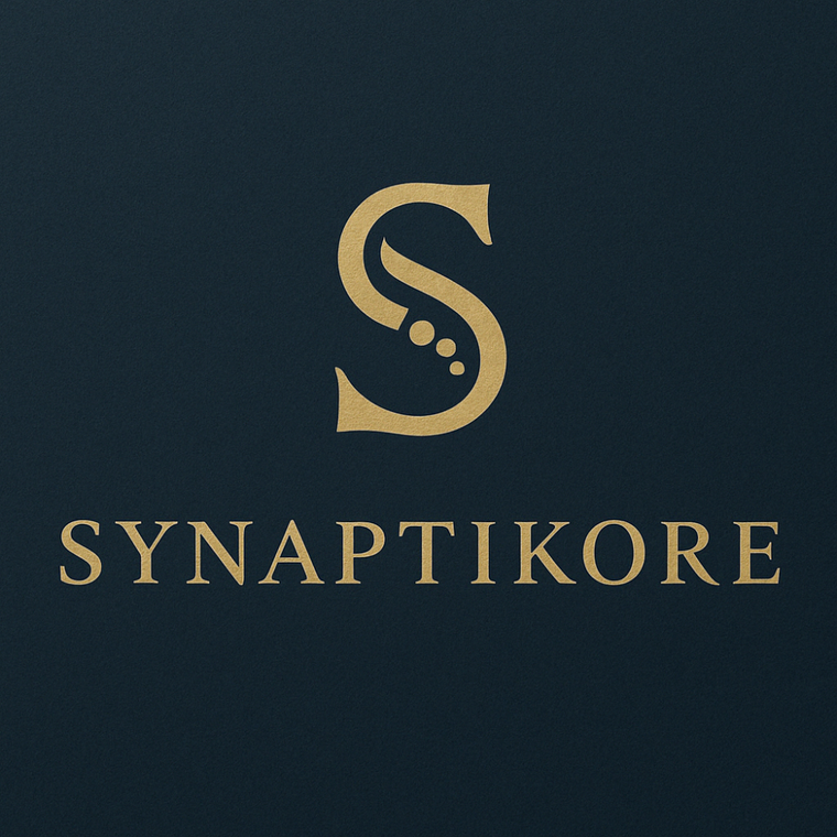 Gold 'S' logo with 'SYNAPIKORE' text on a dark background