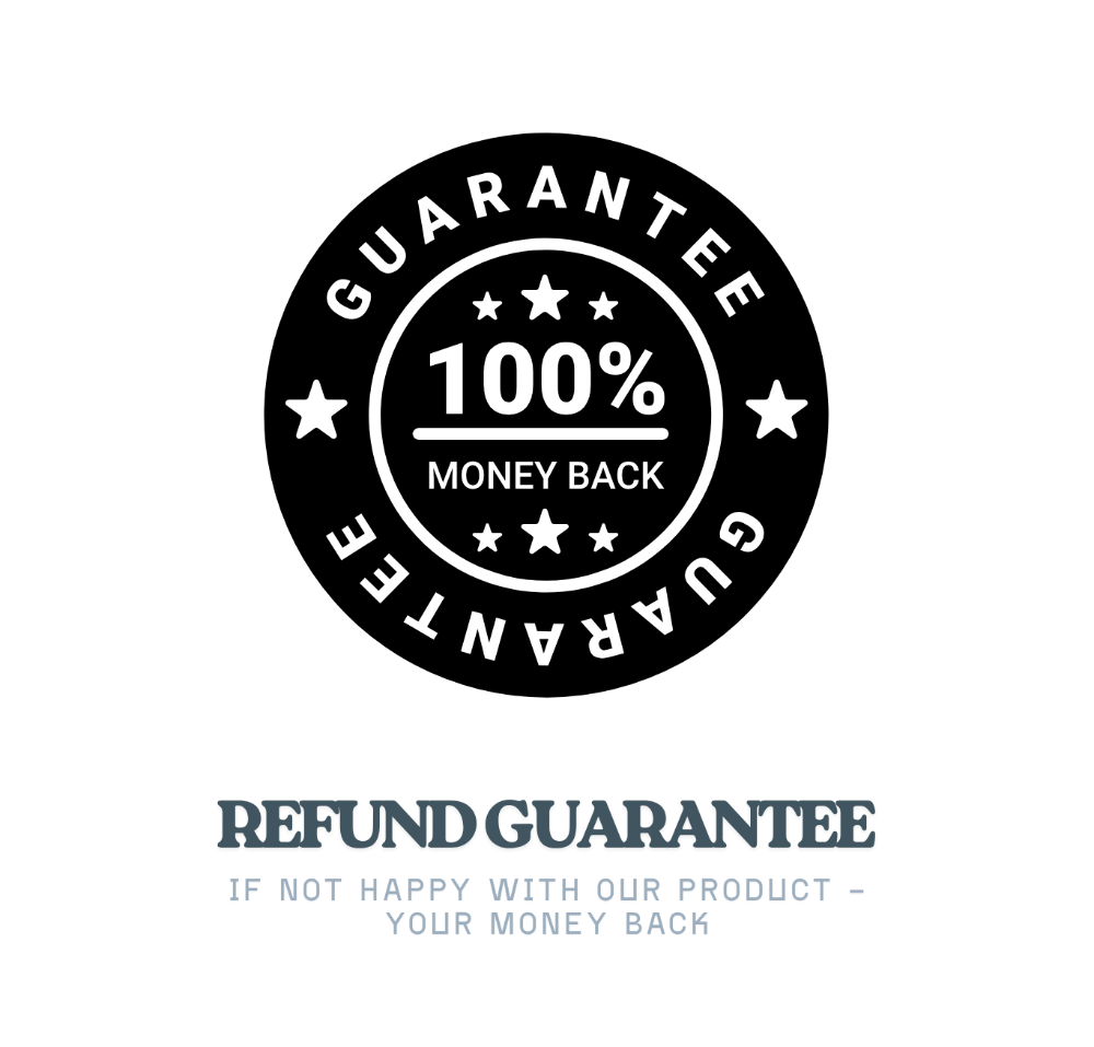 100% money back guarantee badge on a white background